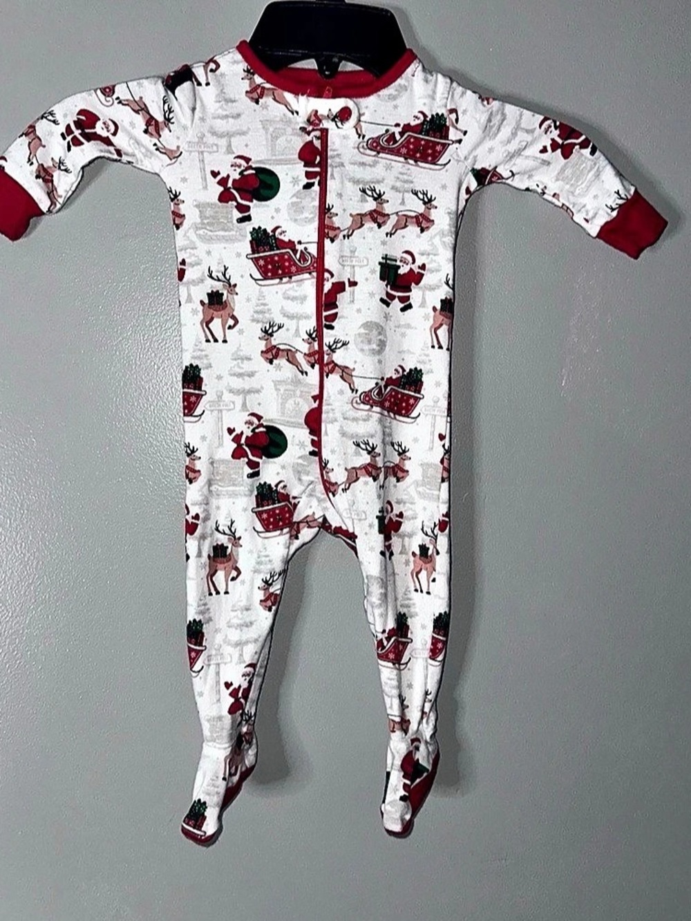 PJ Place Baby Christmas Footed Sleeper 3-6 Months Santa Reindeer Holiday Pajamas